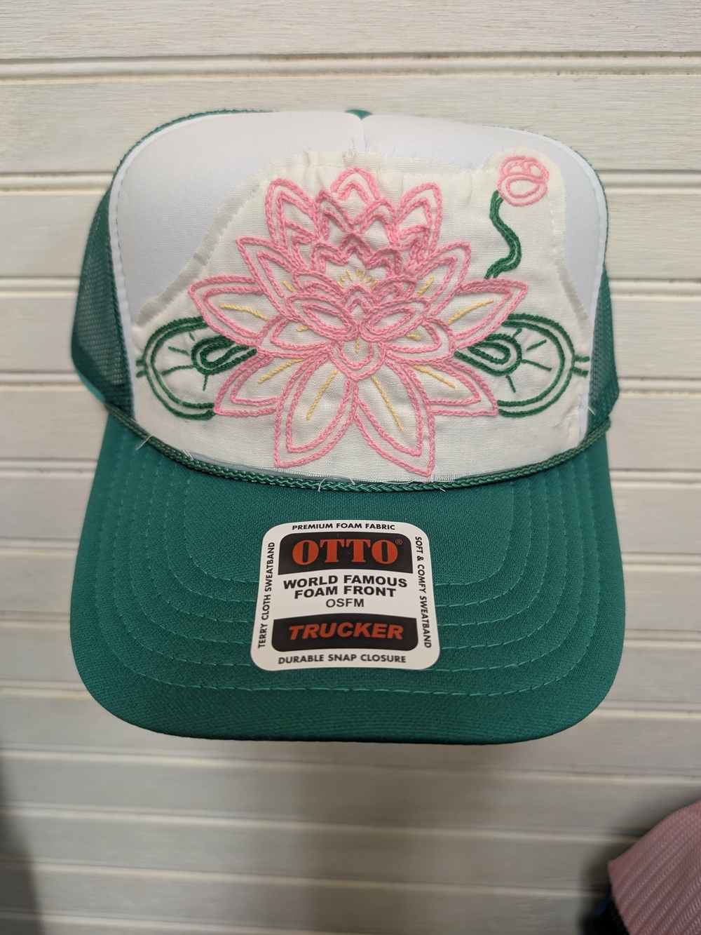 Vintage Embroidered Floral Trucker Hat - Lotus